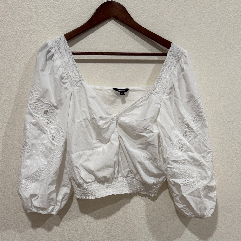 Express White Embroidered Blouse